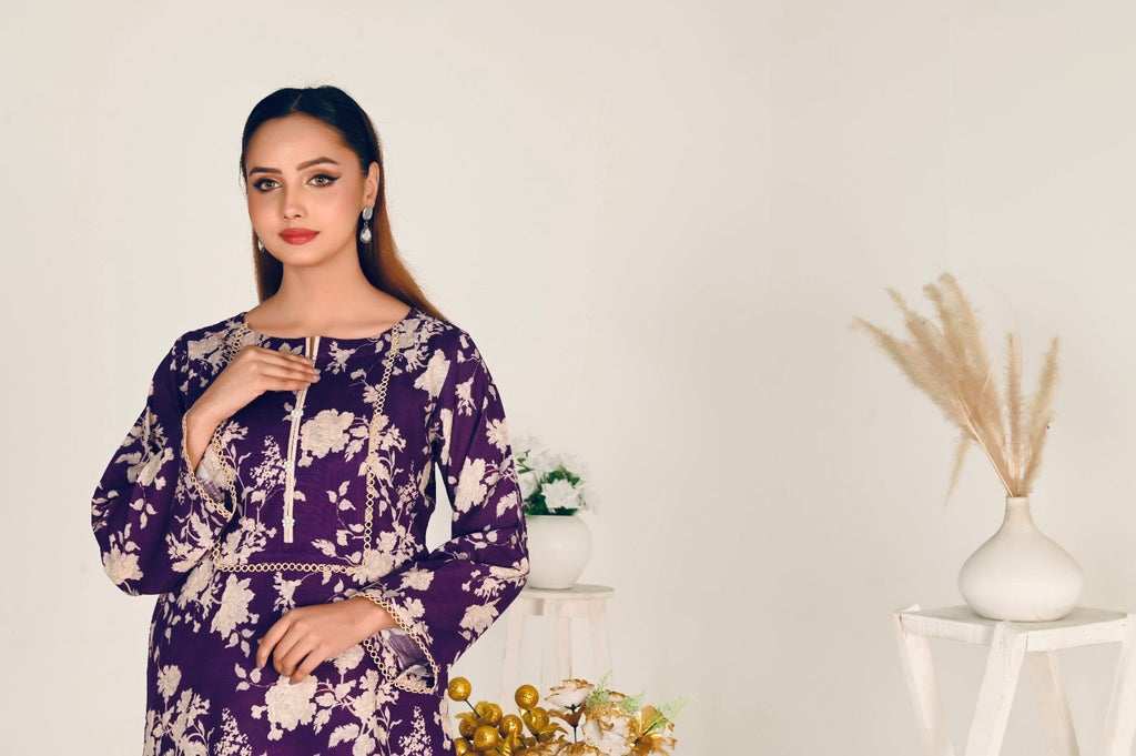 Jaan Collection Women's Printed Slub Khaddar 2-Piece Shirt and Trouser Set