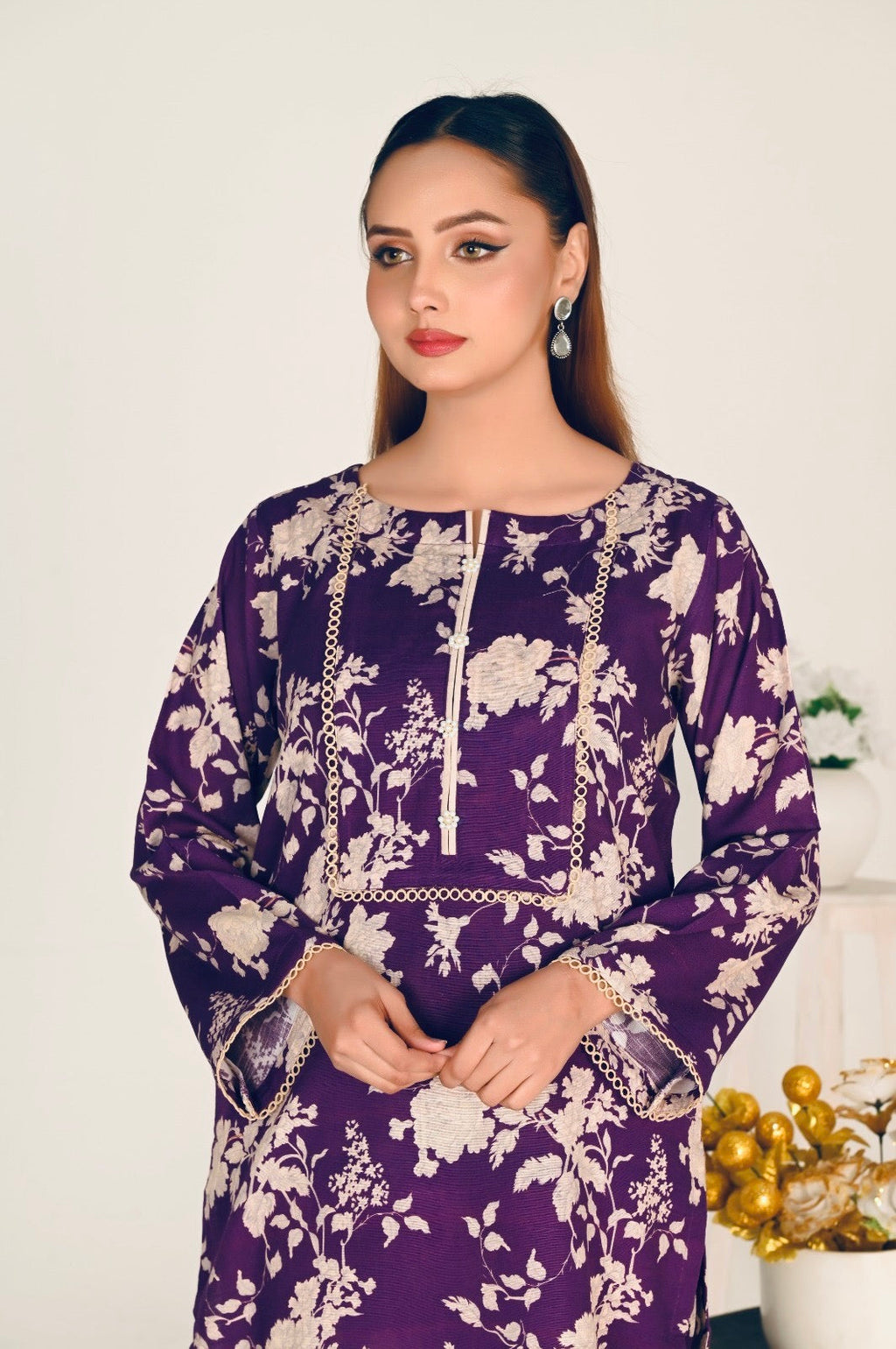 Jaan Collection Women's Printed Slub Khaddar 2-Piece Shirt and Trouser Set
