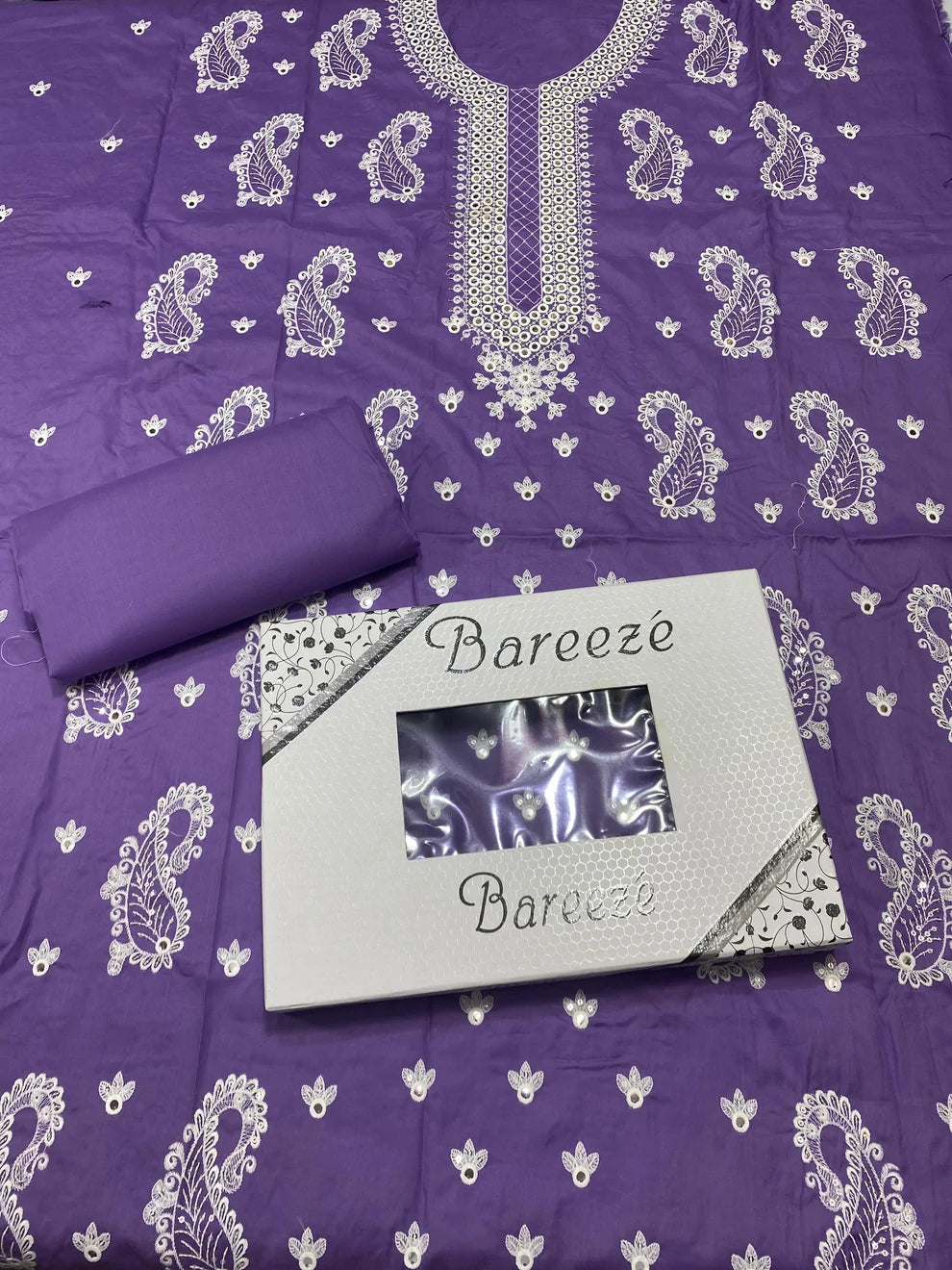 9mm - Lawn 2 Pcs Embroidered Unstitched Suit - Summer Oufits.
