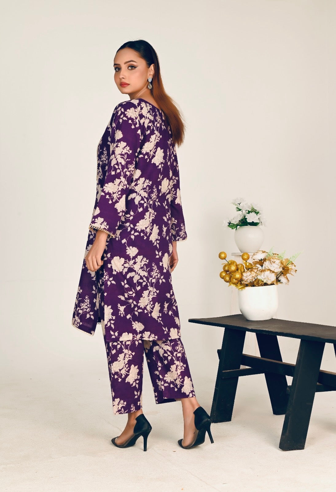 Jaan Collection Women's Printed Slub Khaddar 2-Piece Shirt and Trouser Set