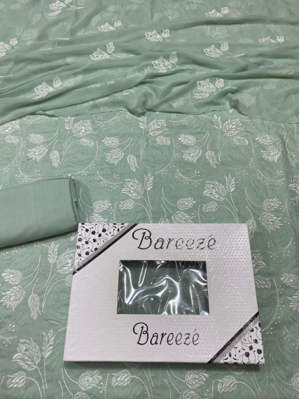 Bareeze - Lawn 3 Pcs Allover Embroidered unstitched Dress with Chiffon Dupatta.