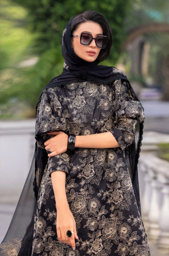 Bareeze - Lawn 3 Pcs Allover Embroidered unstitched Dress with Chiffon Dupatta.