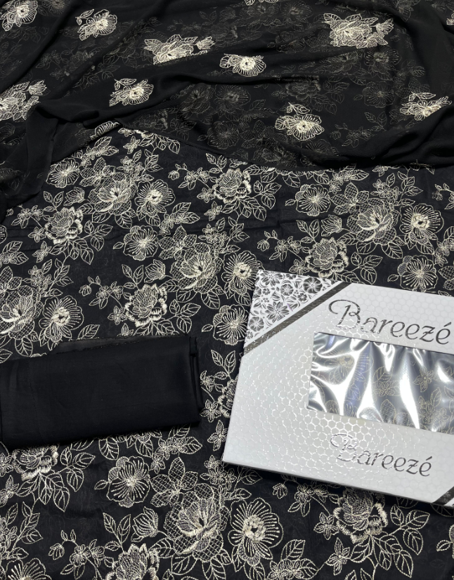 Bareeze - Lawn 3 Pcs Allover Embroidered unstitched Dress with Chiffon Dupatta.